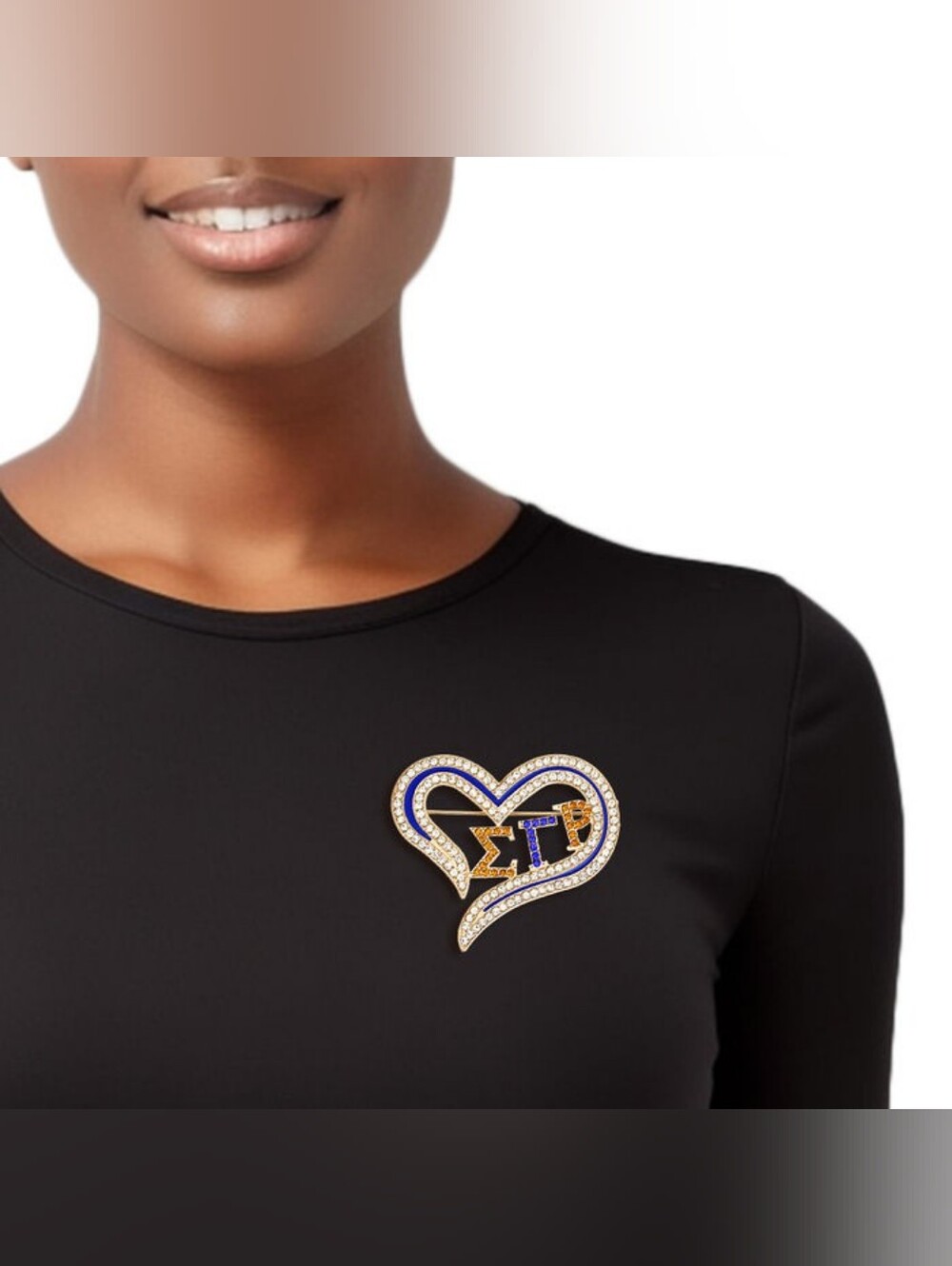SGRHO Sorority Heart Blue Gold Bling Brooch Women